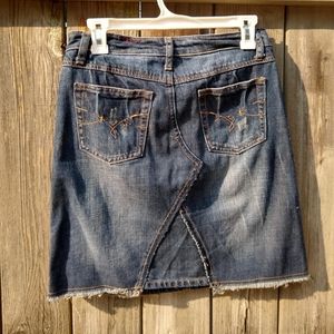Mother Denim The Ruffle Mini Raw Edge Denim Skirt- Action Shot